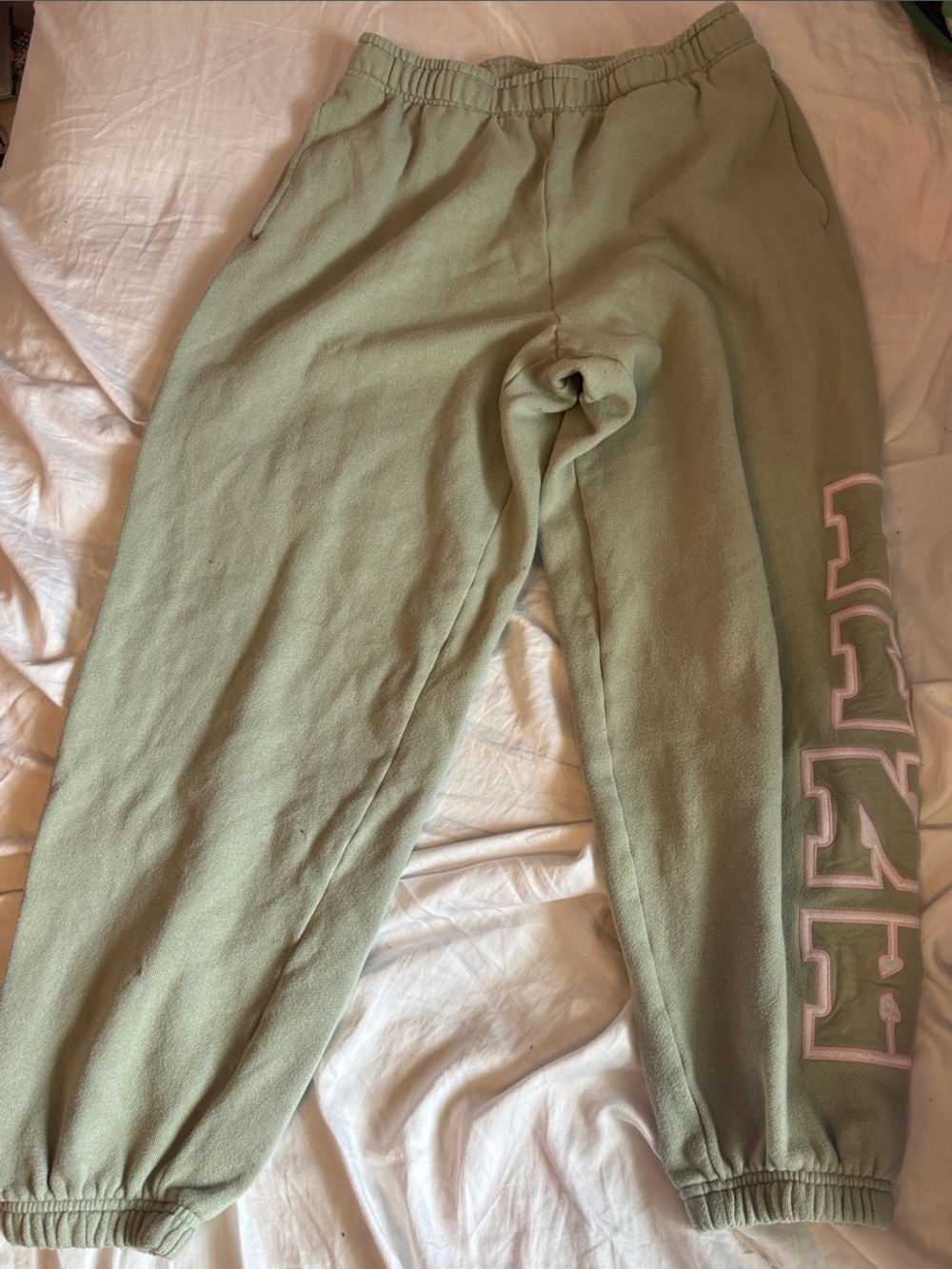 NWOT! Pink Sweatpants Green With Pink Logo On The Side